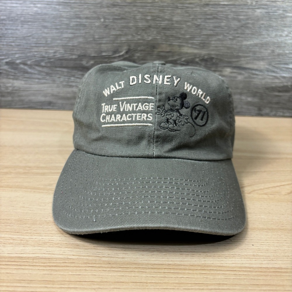 Disney Hat Cap Strap Back Brown Gray Mickey Mouse Disney World Vintage Character